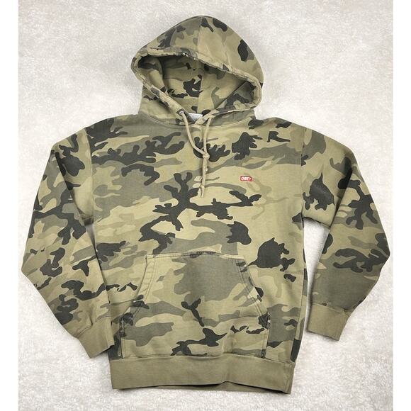 Obey Camo Hoodie Mens Size Small Unisex Adult Chest Logo Heavy Cotton Sweatshirt - Picture 1 of 7